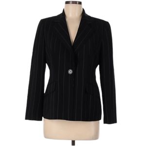 Le Suit Blazer Size 6P Petite Black Pin Stripe 1 Button Front